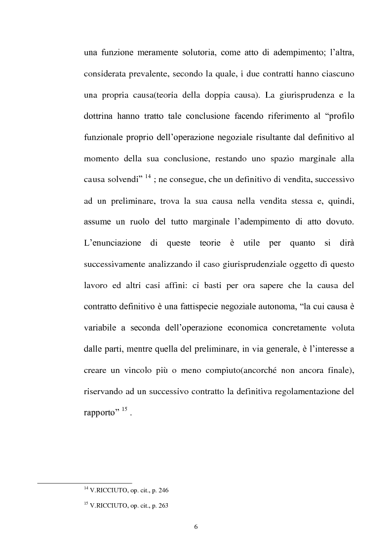 Anteprima della tesi: Promessa di vendita per persona da nominare e clausola di cessione del contratto e/o a favore del terzo, Pagina 7