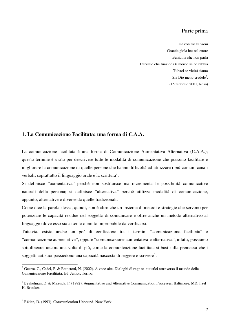 Anteprima della tesi: La Comunicazione Facilitata come modalità di intervento per dare voce ai pensieri di chi non parla., Pagina 5