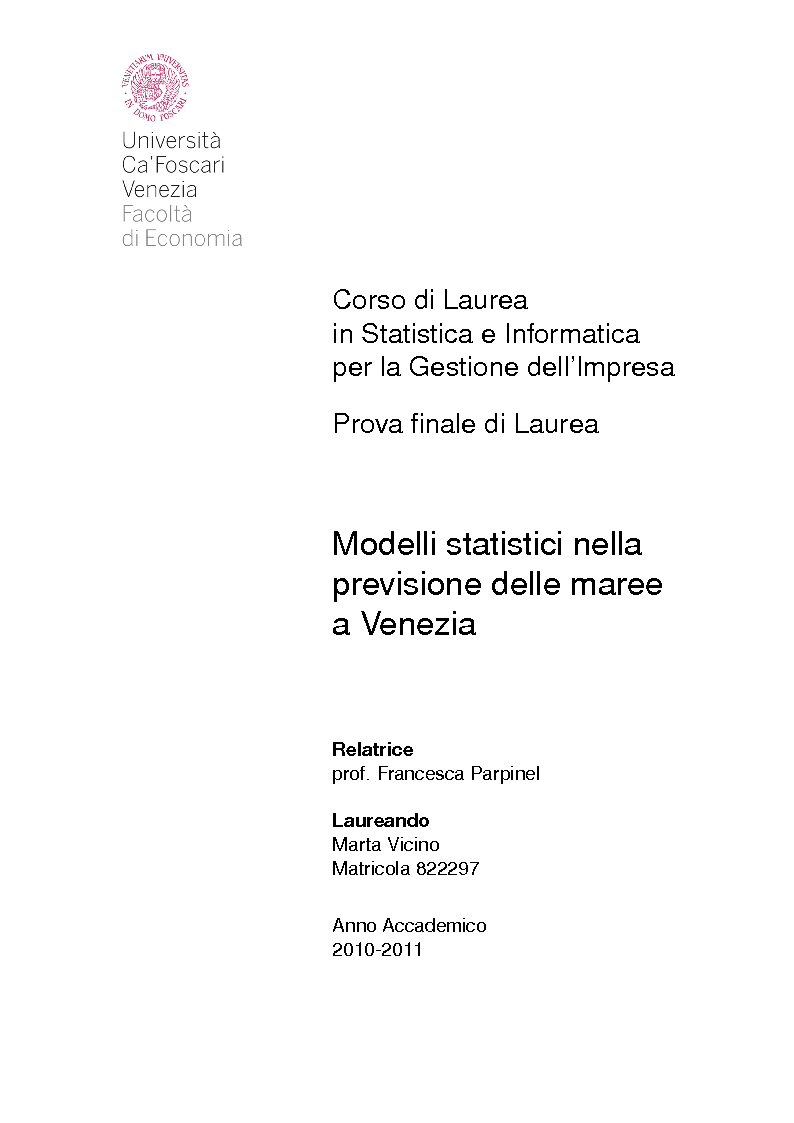Anteprima della tesi: Modelli statistici nella previsione delle maree a Venezia, Pagina 1