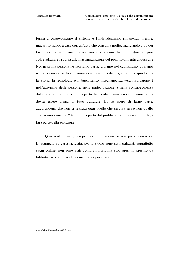 Anteprima della tesi: Comunicare l'ambiente: il green nella comunicazione. Come organizzare eventi sostenibili. Il caso di Ecomondo, Pagina 5