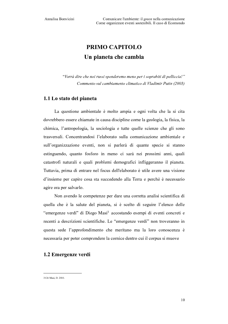 Anteprima della tesi: Comunicare l'ambiente: il green nella comunicazione. Come organizzare eventi sostenibili. Il caso di Ecomondo, Pagina 6
