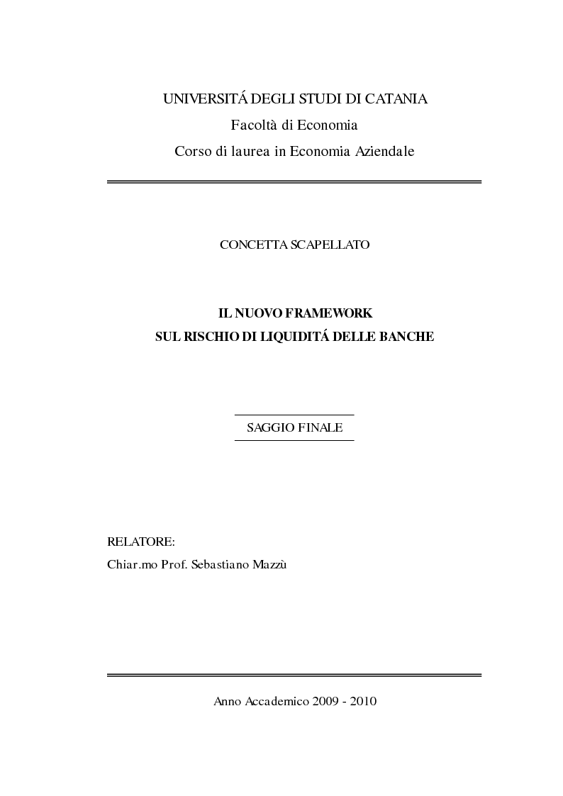 Anteprima della tesi: Il nuovo framework sul rischio di liquidità delle banche, Pagina 1