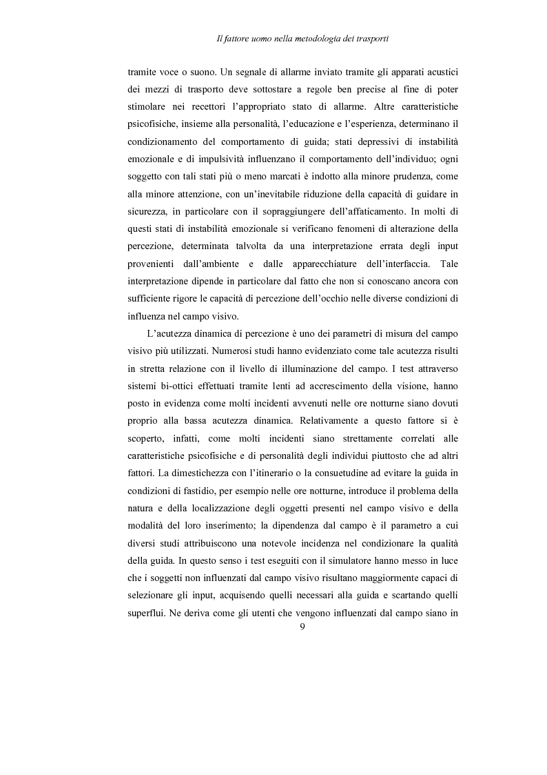 Anteprima della tesi: Lo studio dell’affaticamento e gli effetti sulla percezione visiva di un conducente alla guida attraverso applicazioni sul campo e con l’utilizzo del simulatore., Pagina 10