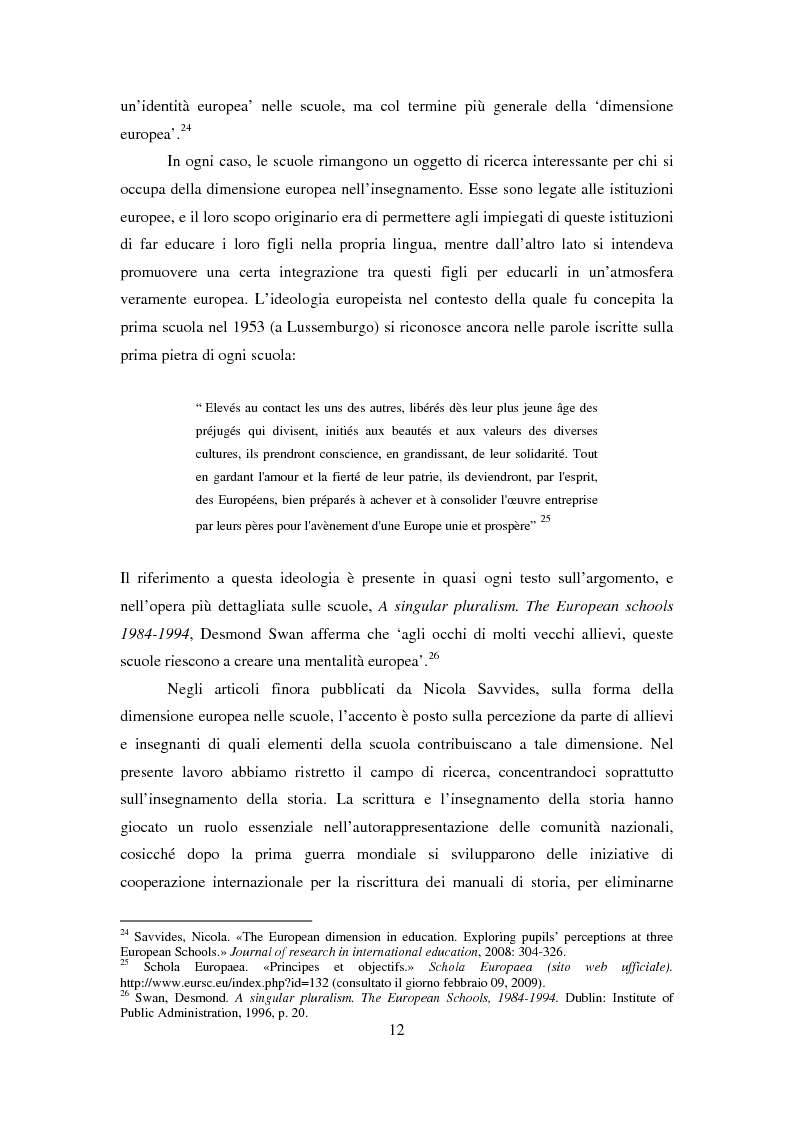 Anteprima della tesi: Le dimensioni europee dell'insegnamento. Immaginare e rappresentare una nuova comunità nella scuola europea, Pagina 10
