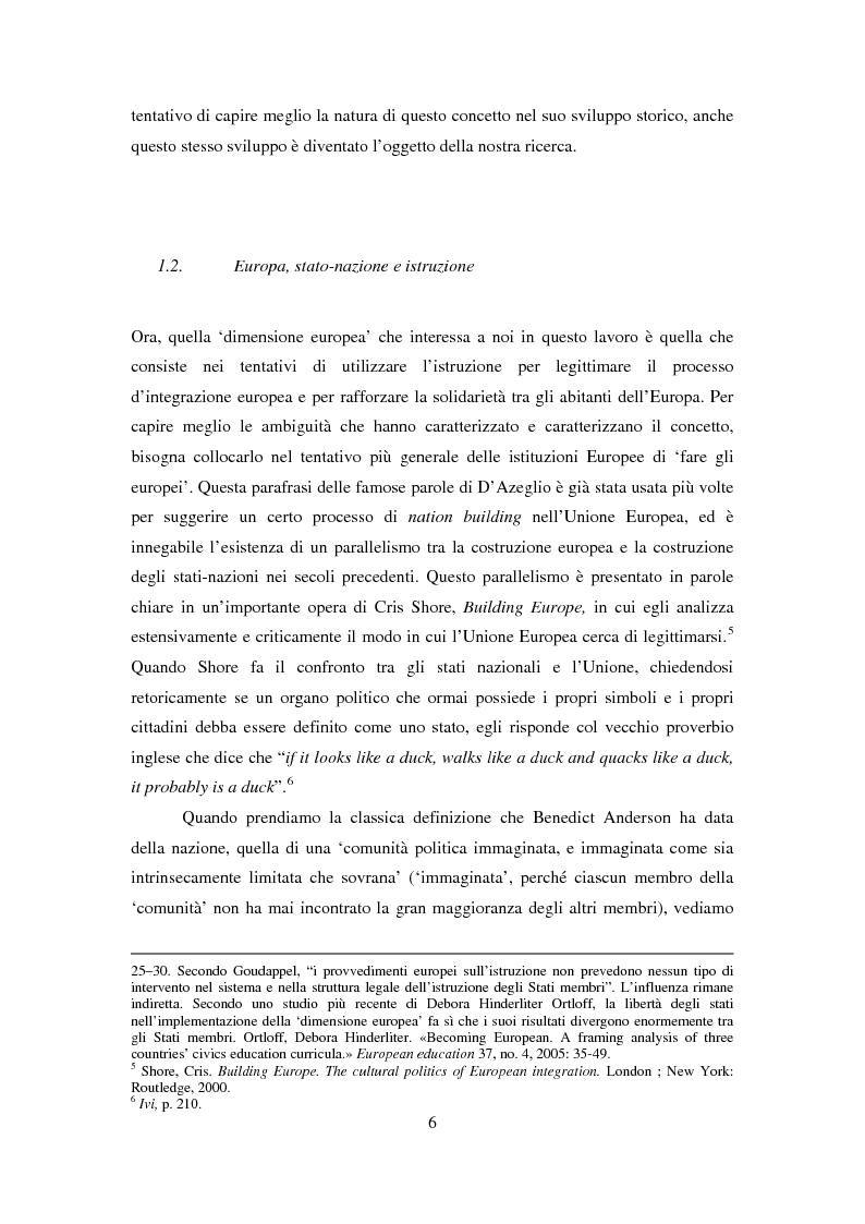 Anteprima della tesi: Le dimensioni europee dell'insegnamento. Immaginare e rappresentare una nuova comunità nella scuola europea, Pagina 4