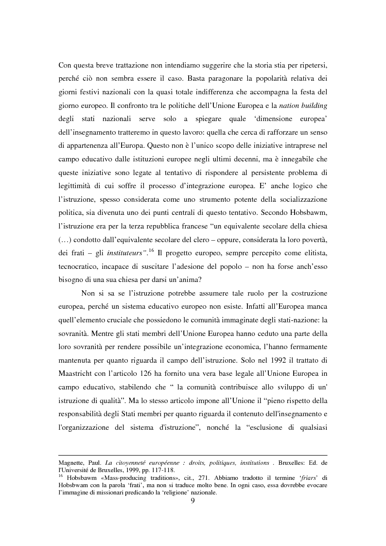 Anteprima della tesi: Le dimensioni europee dell'insegnamento. Immaginare e rappresentare una nuova comunità nella scuola europea, Pagina 7