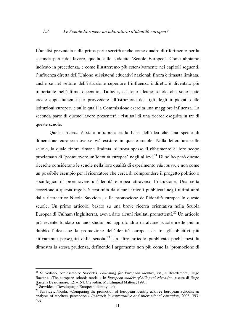Anteprima della tesi: Le dimensioni europee dell'insegnamento. Immaginare e rappresentare una nuova comunità nella scuola europea, Pagina 9