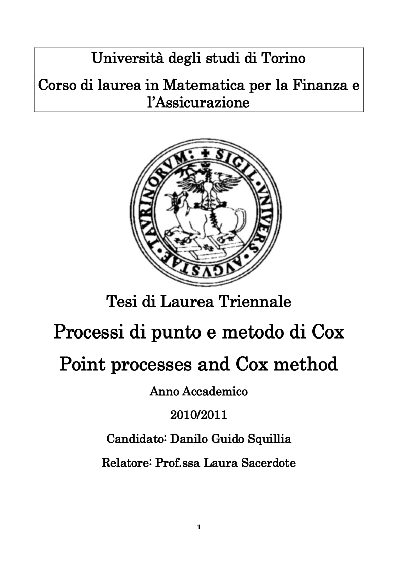 Anteprima della tesi: Processi di Punto e Metodo di Cox, Pagina 1
