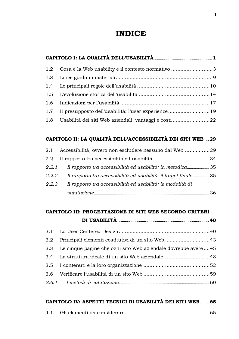 Indice della tesi: L'usabilità dei siti Web aziendali - Il caso Telecom Italia, Pagina 1