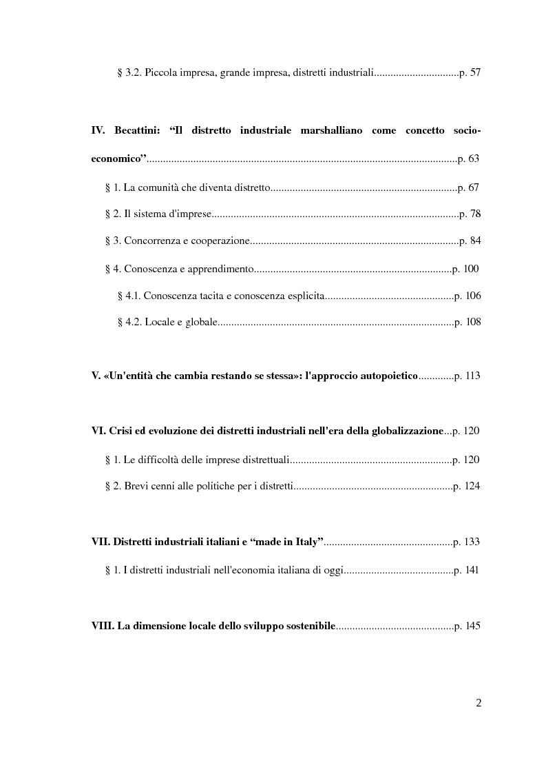 Indice della tesi: Il distretto industriale marshalliano, Pagina 2