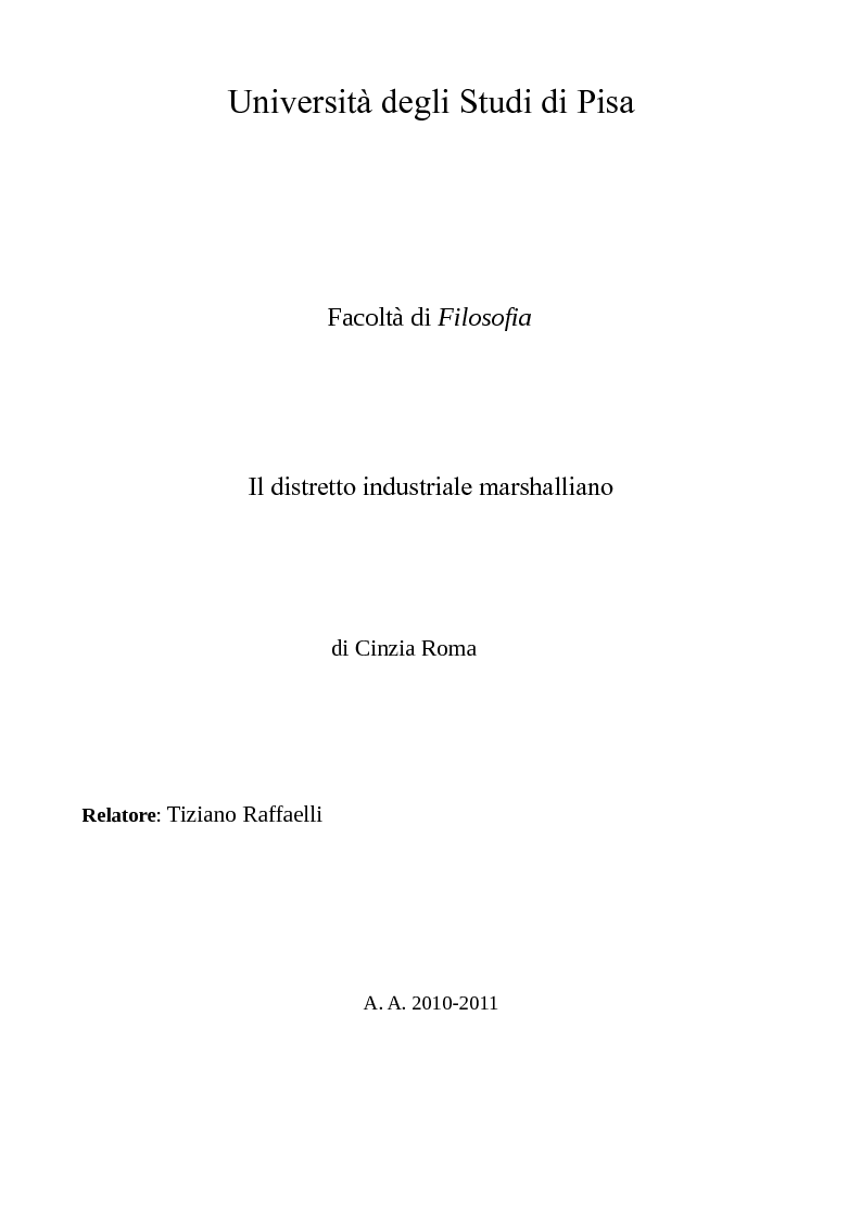 Anteprima della tesi: Il distretto industriale marshalliano, Pagina 1
