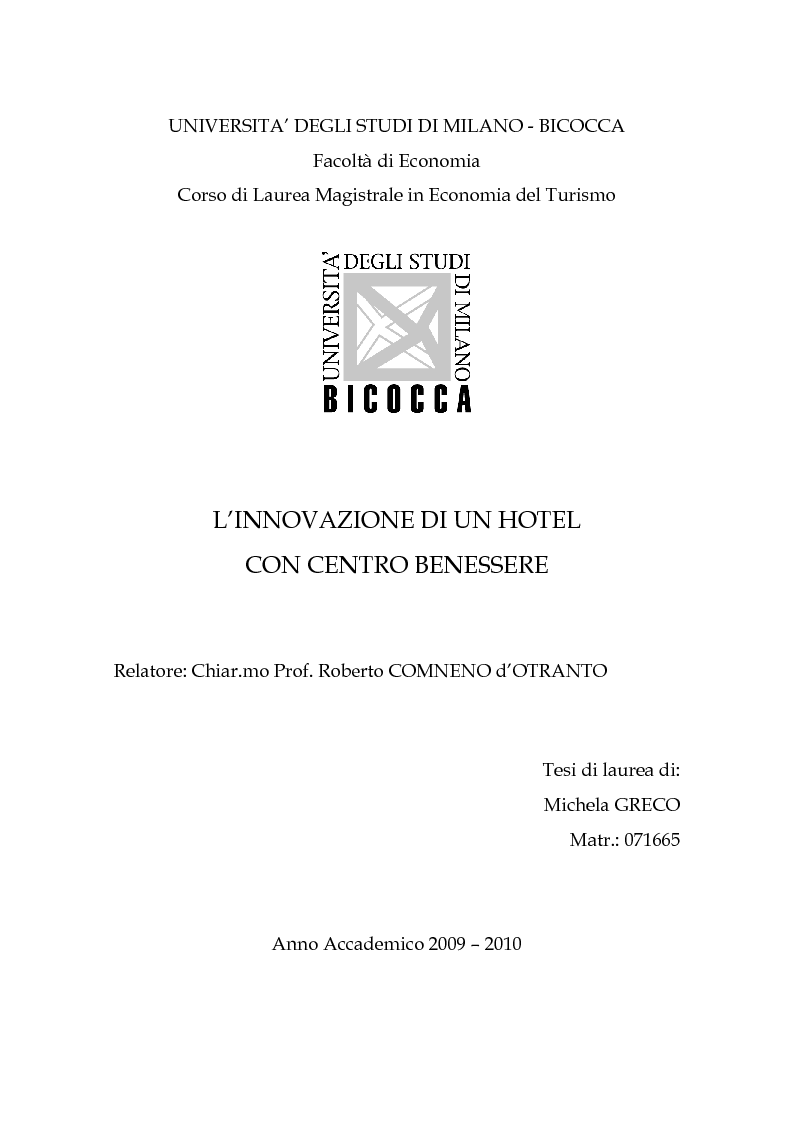 Anteprima della tesi: L'innovazione di un hotel con centro benessere, Pagina 1
