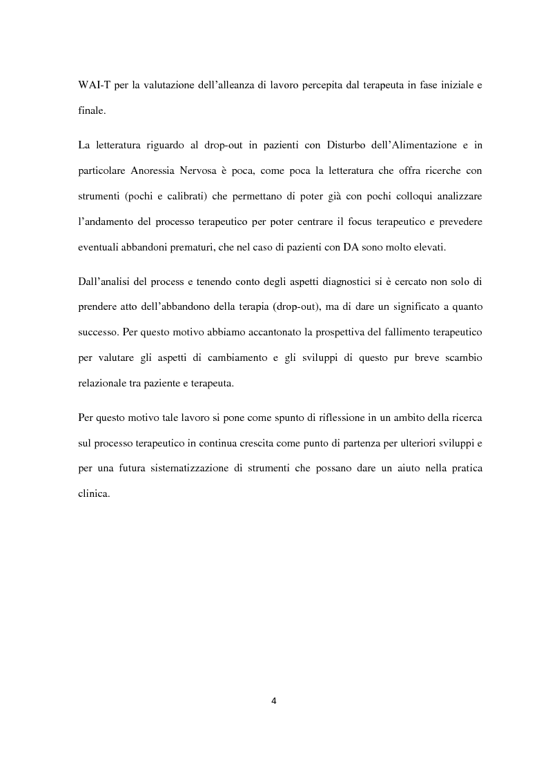 Anteprima della tesi: Disturbo dell’alimentazione e processo psicoterapeutico: studio preliminare single-case sull’interruzione precoce del trattamento terapeutico da parte di una paziente affetta da Anoressia Nervosa, Pagina 3