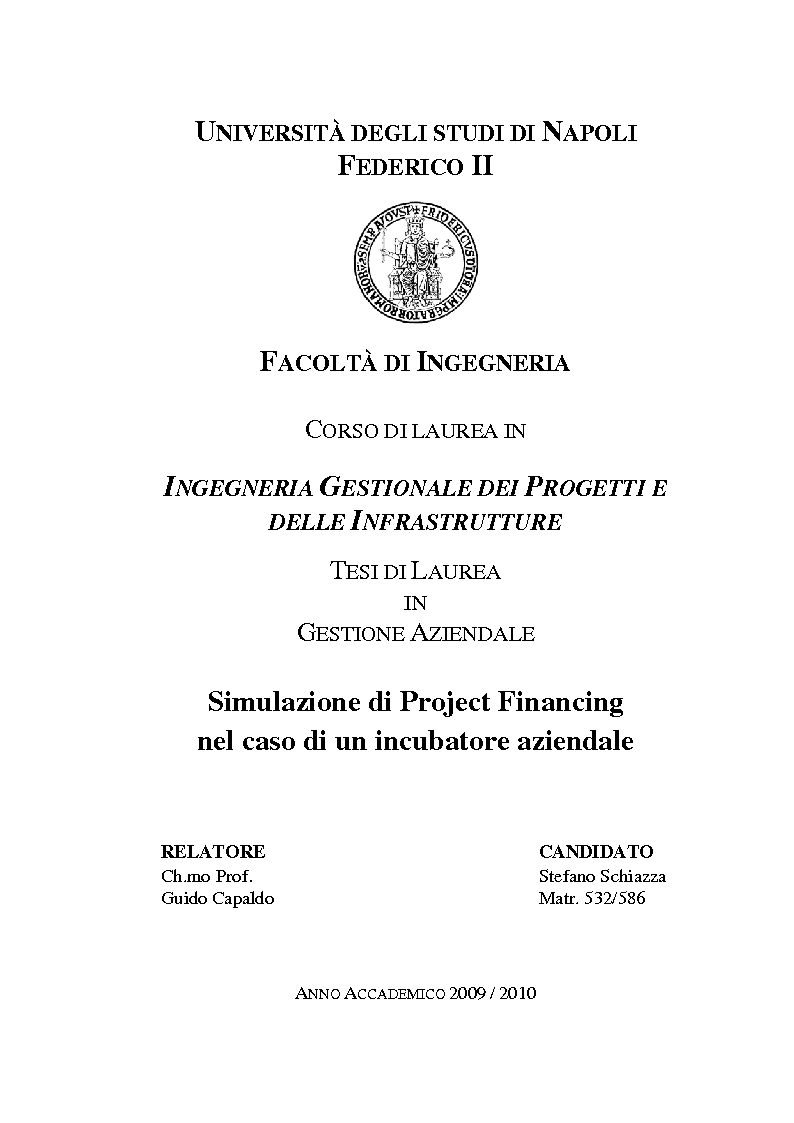 Anteprima della tesi: Simulazione di Project Financing nel caso di un Incubatore Aziendale, Pagina 1