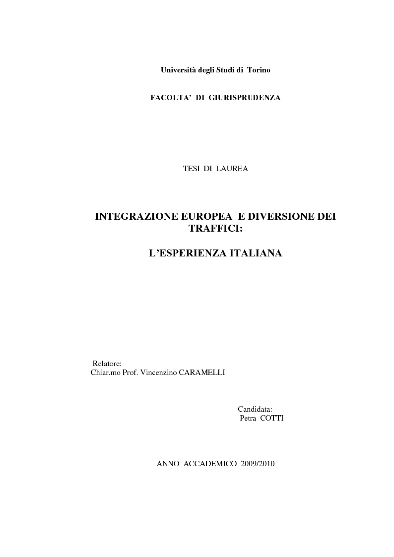 Anteprima della tesi: Integrazione Europea e diversione dei traffici: l'esperienza italiana., Pagina 1