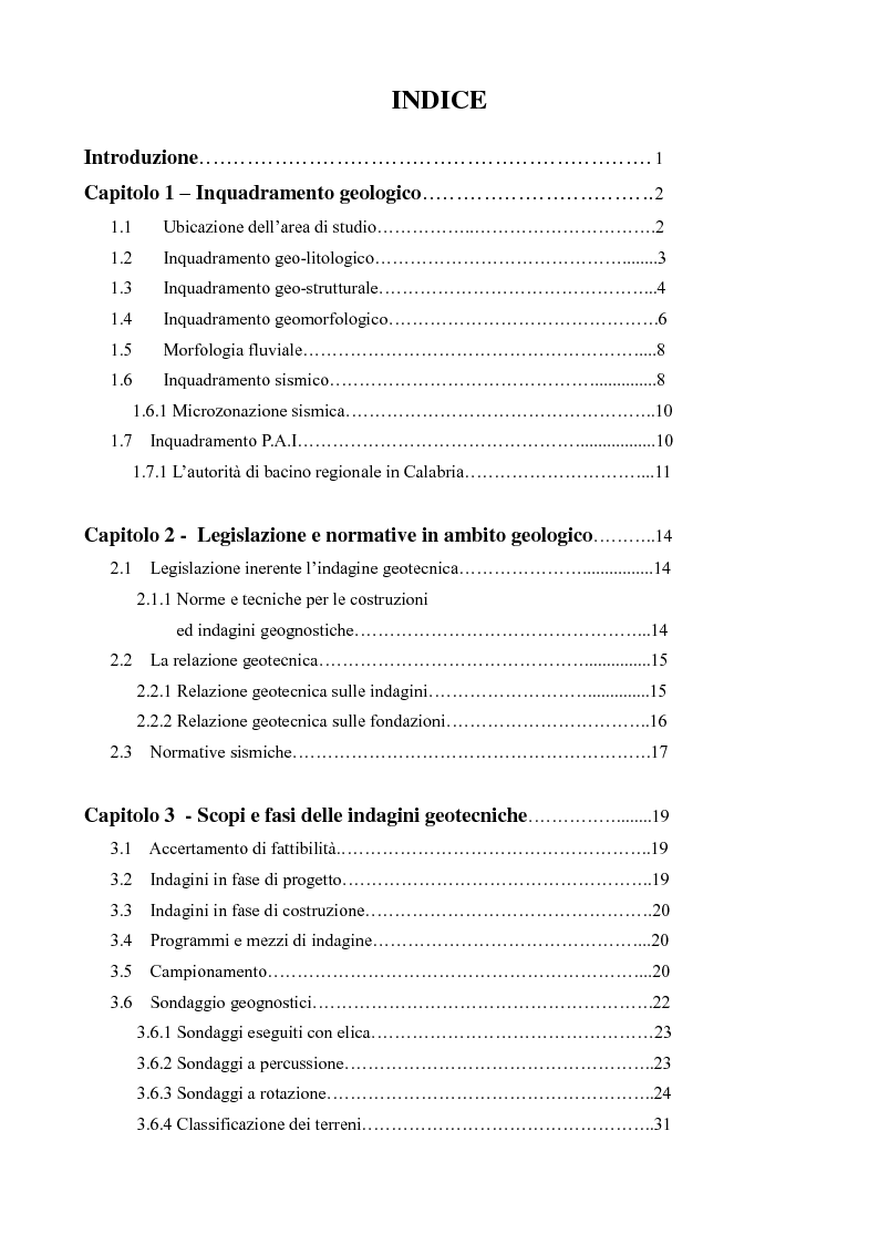 Indice della tesi: Caratterizzazione geologica e geotecnica di un sito per la realizzazione di un parco eolico, Pagina 1