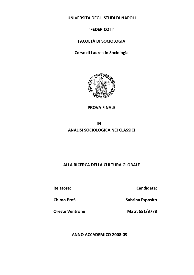 Anteprima della tesi: Alla ricerca della cultura globale, Pagina 1