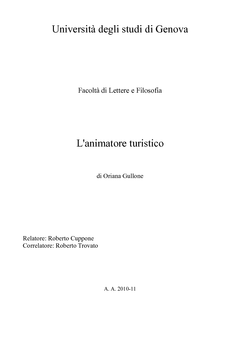Anteprima della tesi: L'animatore turistico, Pagina 1