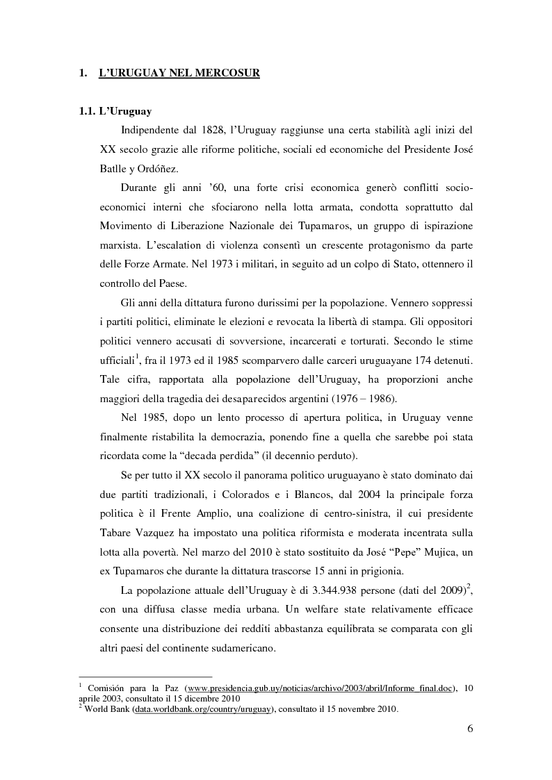 Anteprima della tesi: Barriere non tariffarie ed altre “imperfezioni” del Mercosur: implicazioni per l’Uruguay, Pagina 4