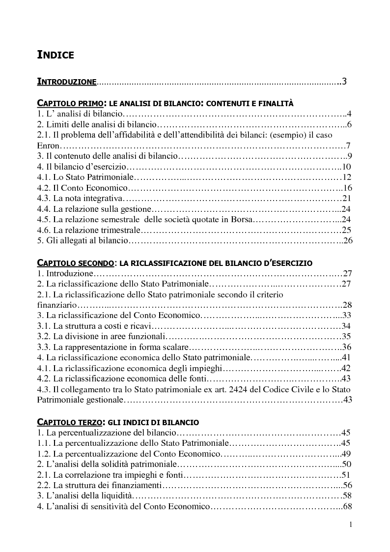L'analisi di bilancio per indici. Evidenze teoriche e 
