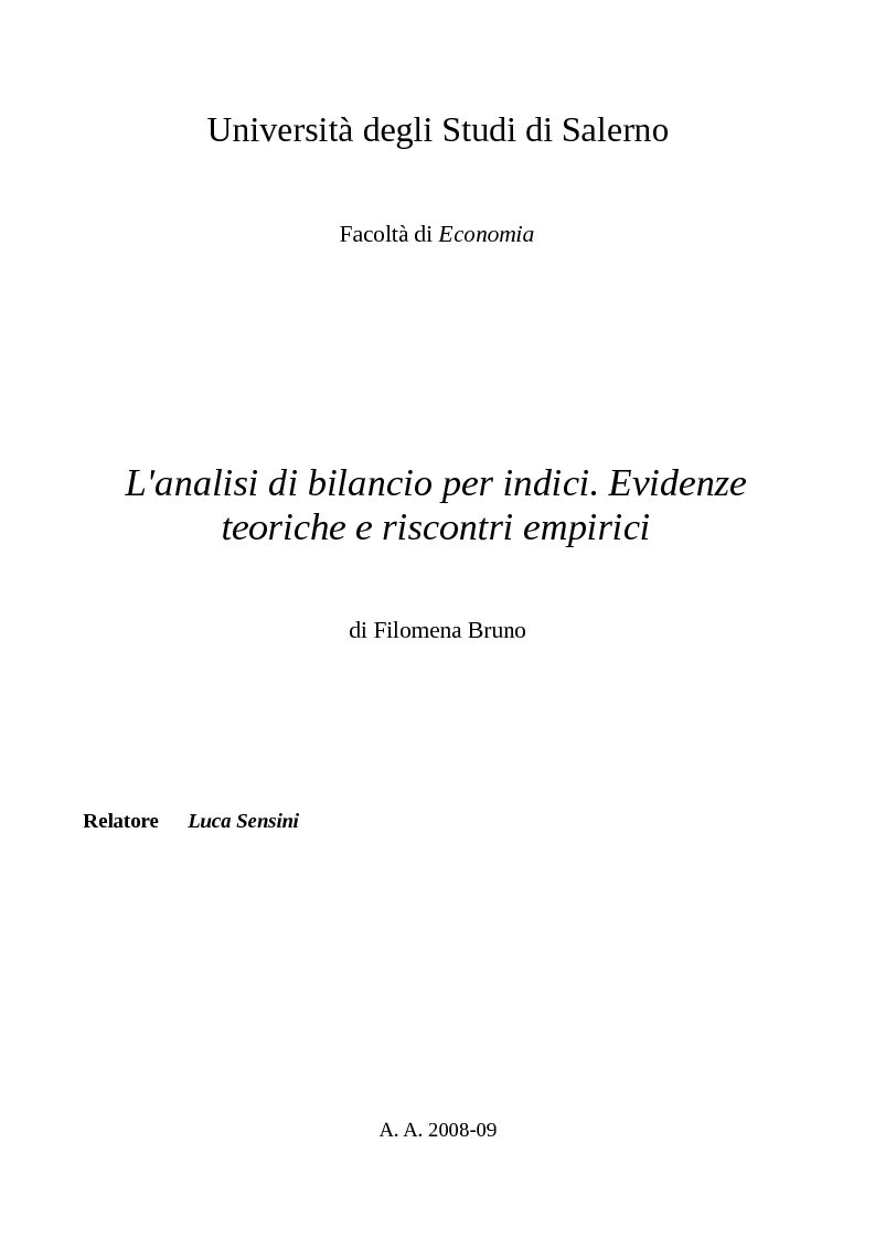 Anteprima della tesi: L'analisi di bilancio per indici. Evidenze teoriche e riscontri empirici, Pagina 1