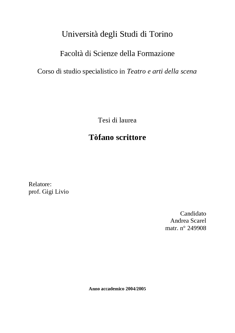 Anteprima della tesi: Tòfano scrittore, Pagina 1