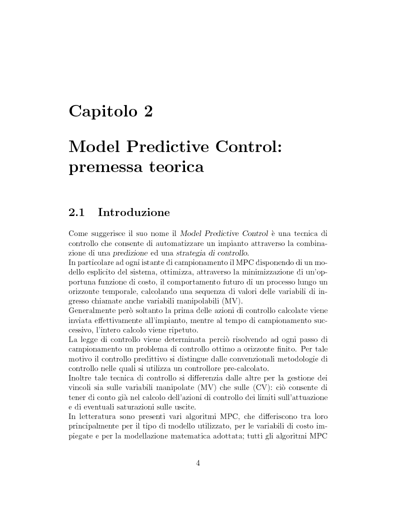 Anteprima della tesi: Prestazione di diverse tipologie di controllori predittivi per processi lineari multivariabili vincolati, Pagina 4