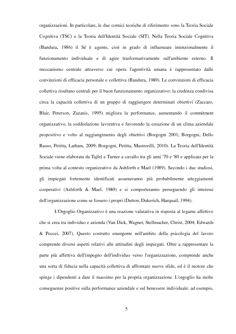 Anteprima della tesi: Il ruolo dell'identificazione organizzativa nella relazione tra efficacia collettiva e orgoglio: un contributo empirico., Pagina 3