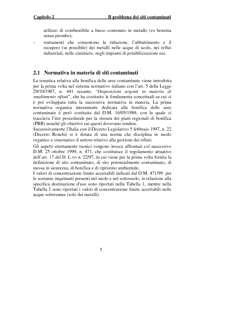 Anteprima della tesi: Indagine sperimentale per il trattamento delle acque di falda contaminate dalle presenza di piombo, Pagina 3