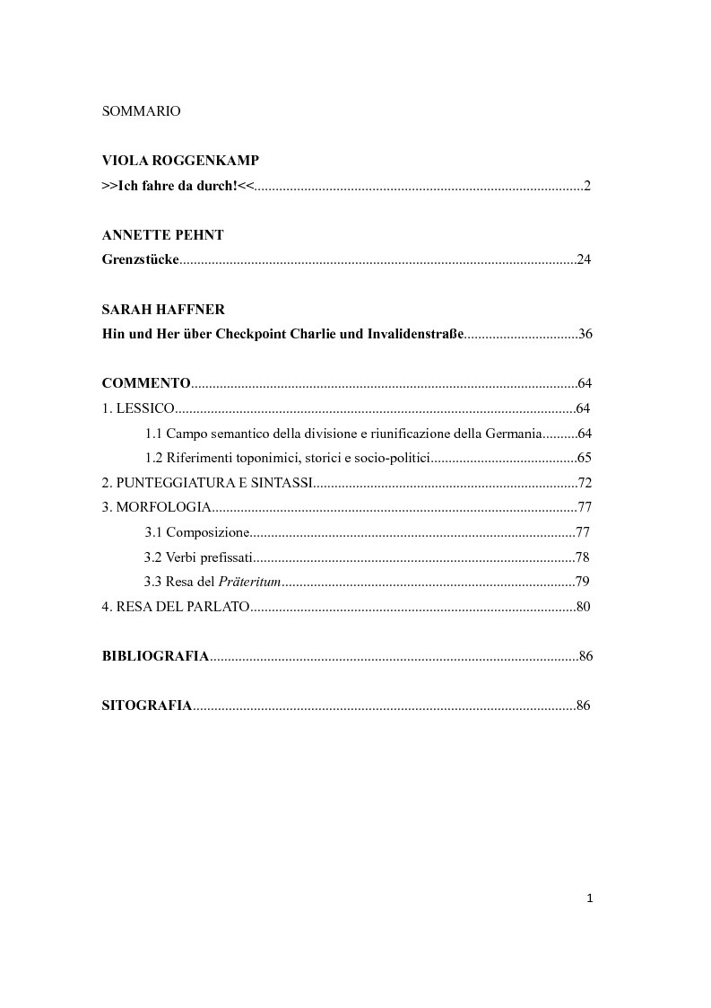 Indice della tesi: Traduzione e commento di tre racconti sulla Wendezeit, Pagina 1