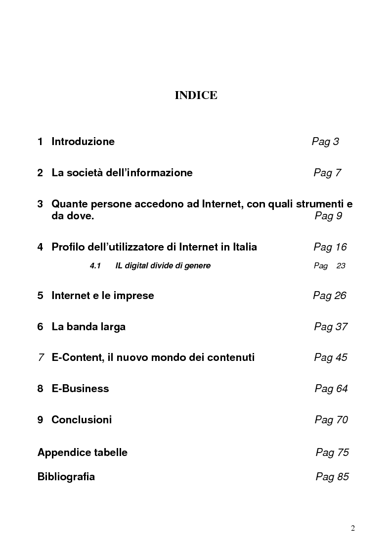 Indice della tesi: Internet e gli italiani: il rapporto con la rete di cittadini e imprese, Pagina 1