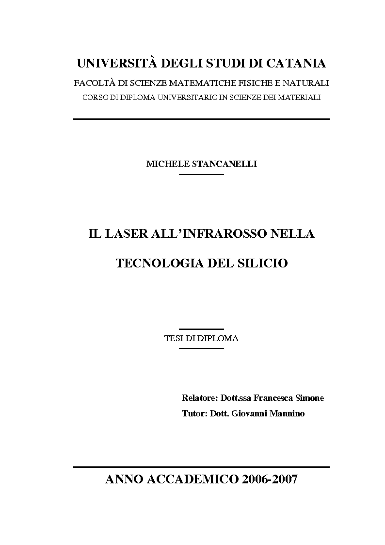 Anteprima della tesi: Il laser all'infrarosso nella tecnologia del silicio, Pagina 1