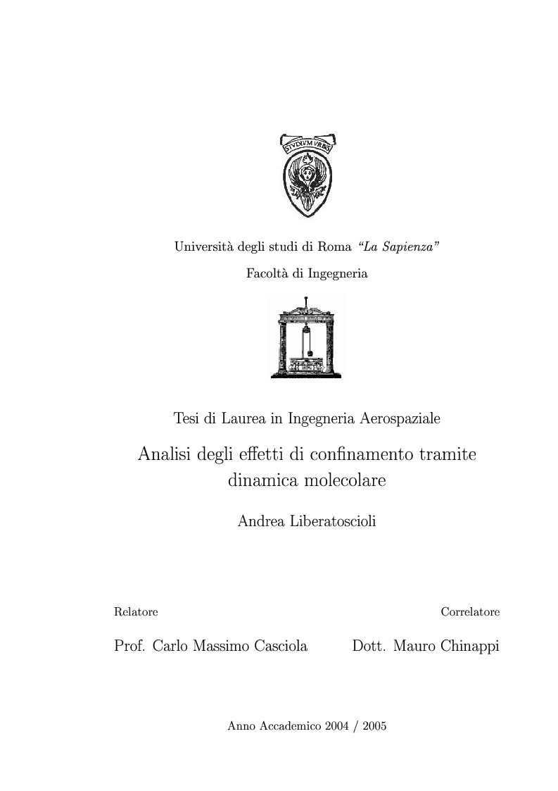 Anteprima della tesi: Analisi degli effetti di confinamento tramite dinamica molecolare, Pagina 1
