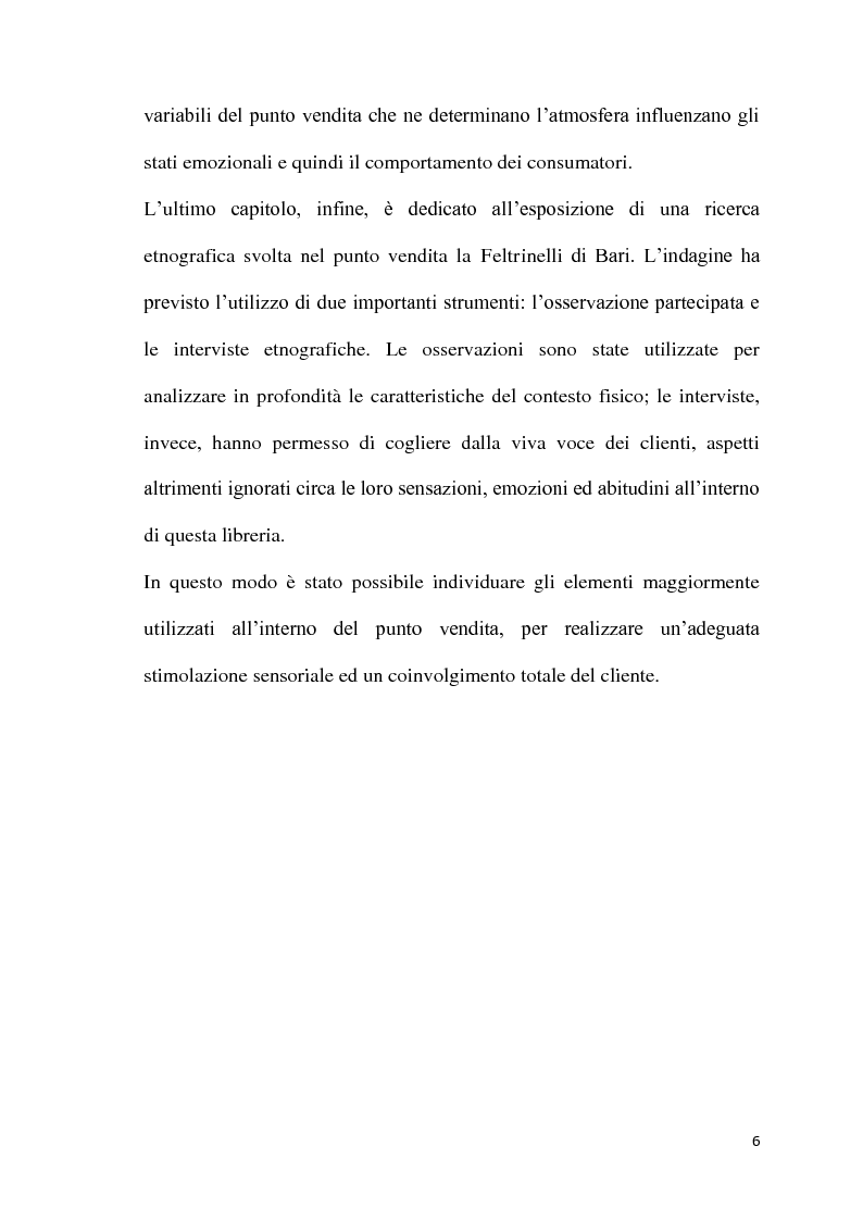 Anteprima della tesi: L'atmosfera del punto vendita. Luci, suoni, odori e sapori per riscoprire i sensi. Il caso Feltrinelli, Pagina 5