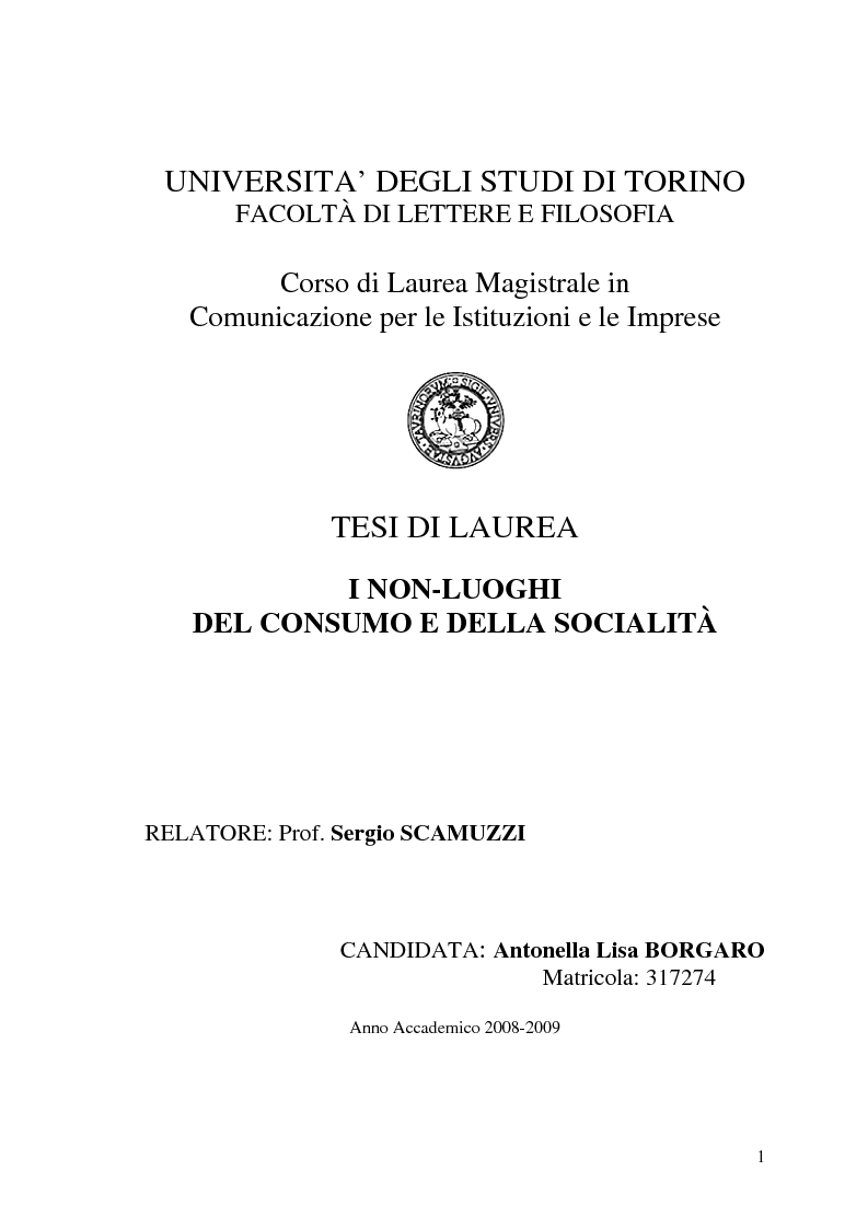 Anteprima della tesi: I non-luoghi del consumo e della socialità, Pagina 1