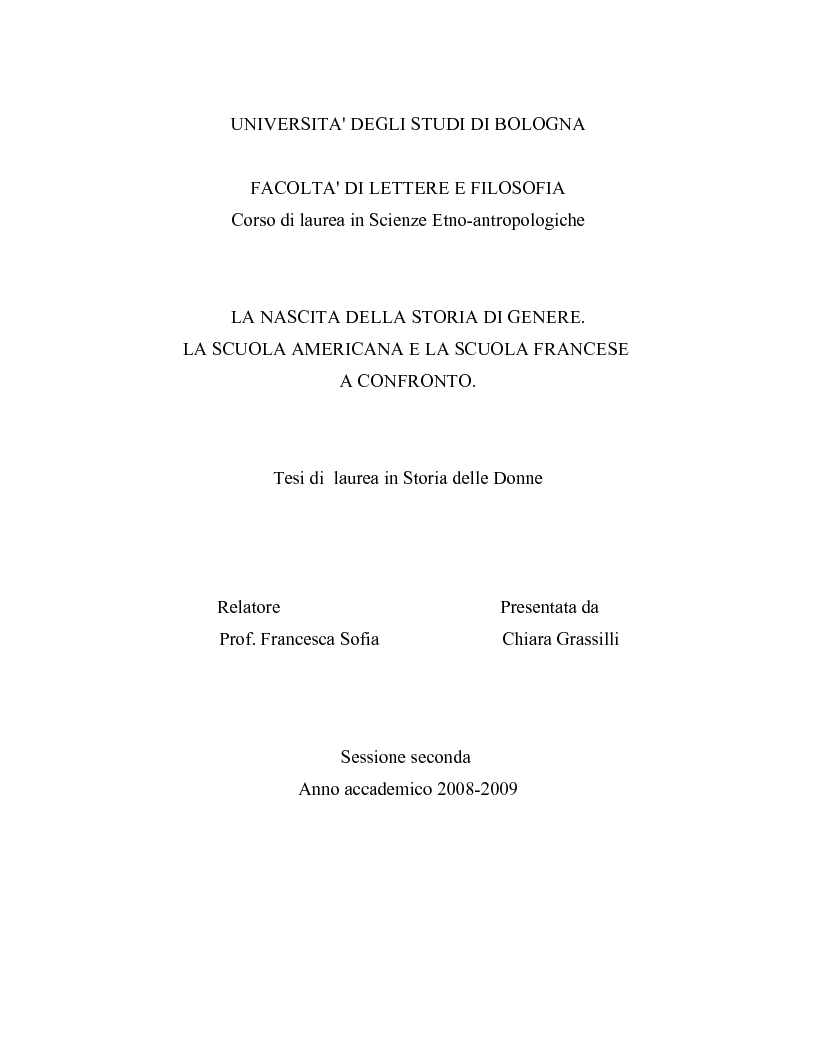 Anteprima della tesi: La nascita della storia di genere. La scuola americana e quella francese a confronto., Pagina 1
