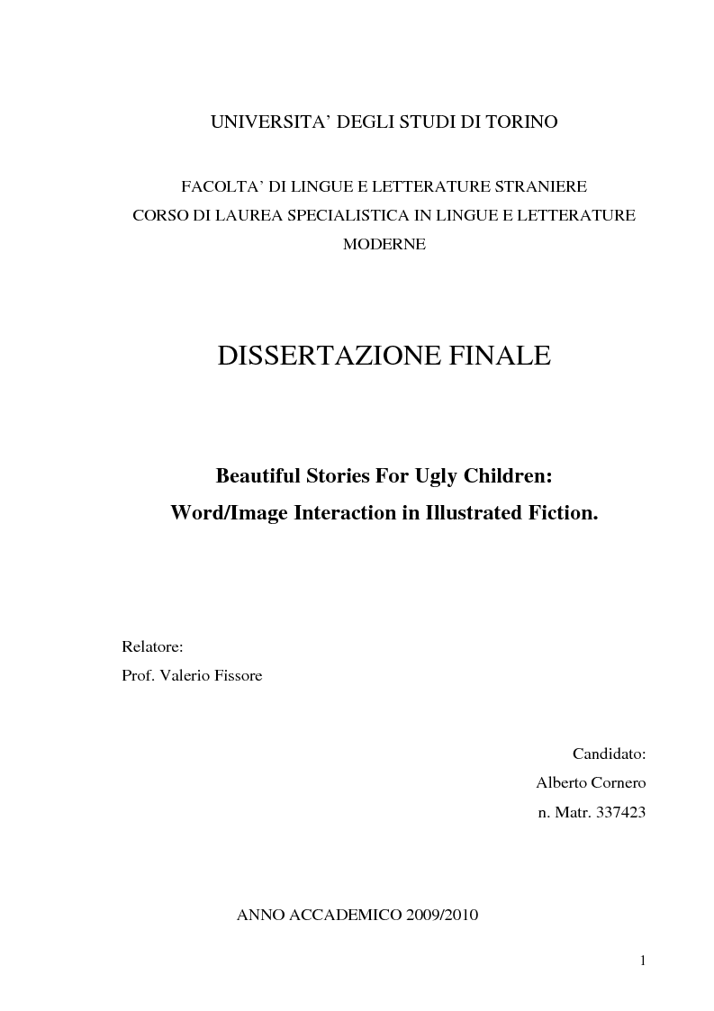 Anteprima della tesi: Beautiful Stories For Ugly Children: Word/Image Interaction in Illustrated Fiction, Pagina 1