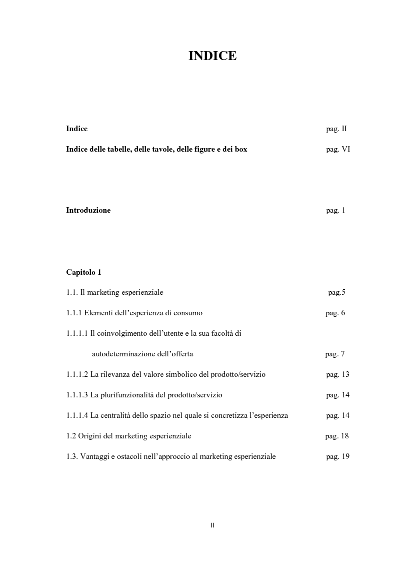 Indice della tesi: Il marketing esperienziale, Pagina 1