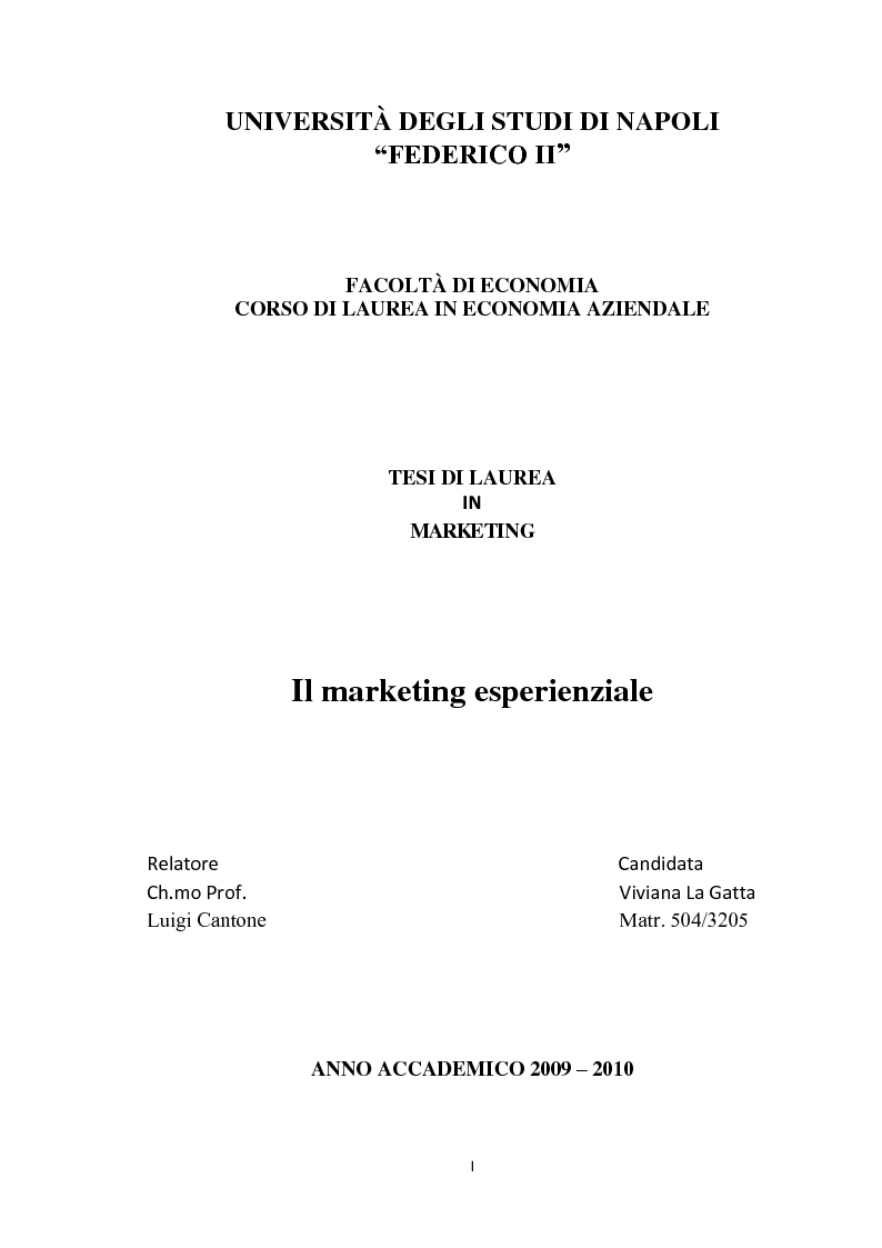 Anteprima della tesi: Il marketing esperienziale, Pagina 1