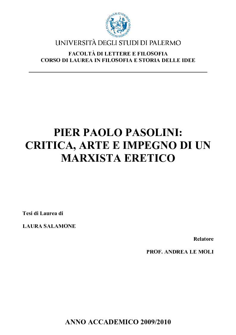Anteprima della tesi: Pier Paolo Pasolini: arte, impegno e critica di un marxista eretico, Pagina 1