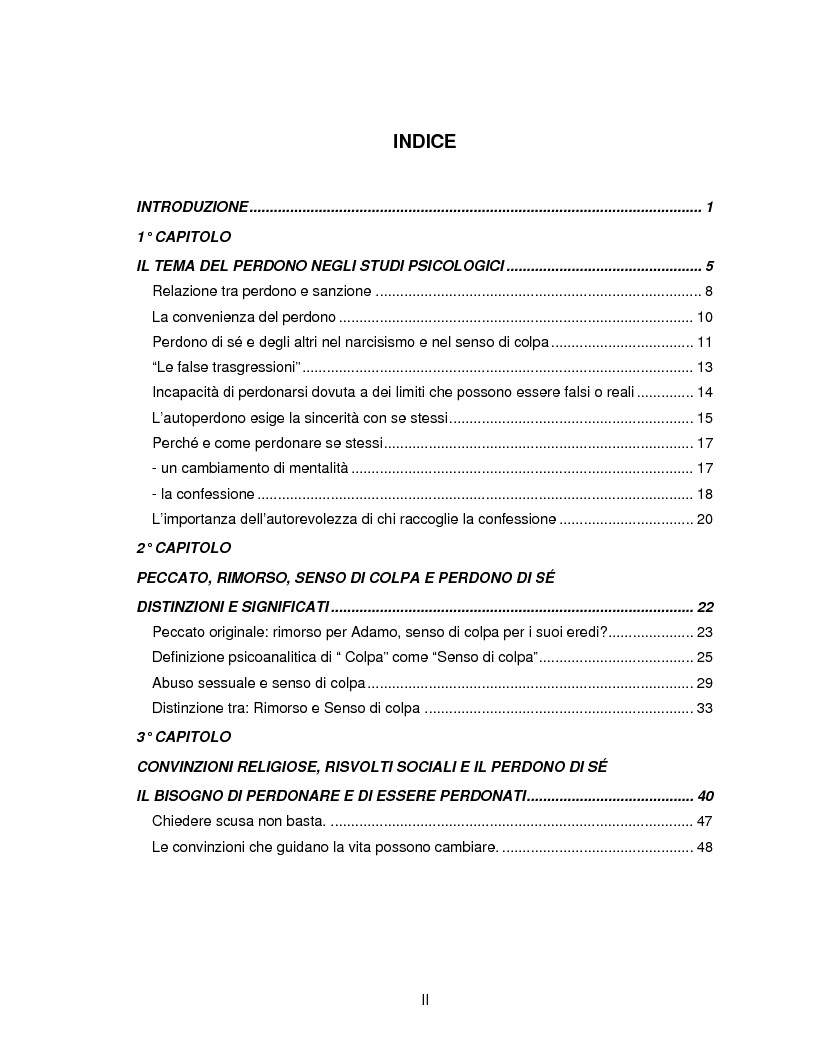 Indice della tesi: Il perdono di se stessi è possibile, Pagina 1
