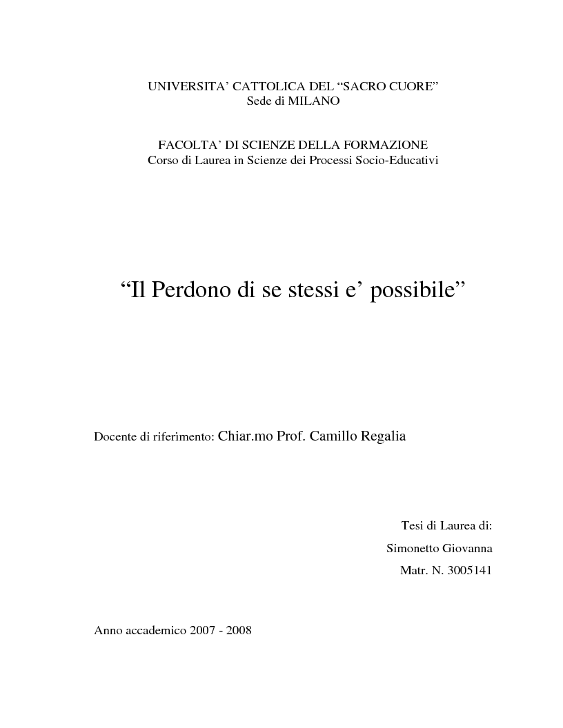 Anteprima della tesi: Il perdono di se stessi è possibile, Pagina 1