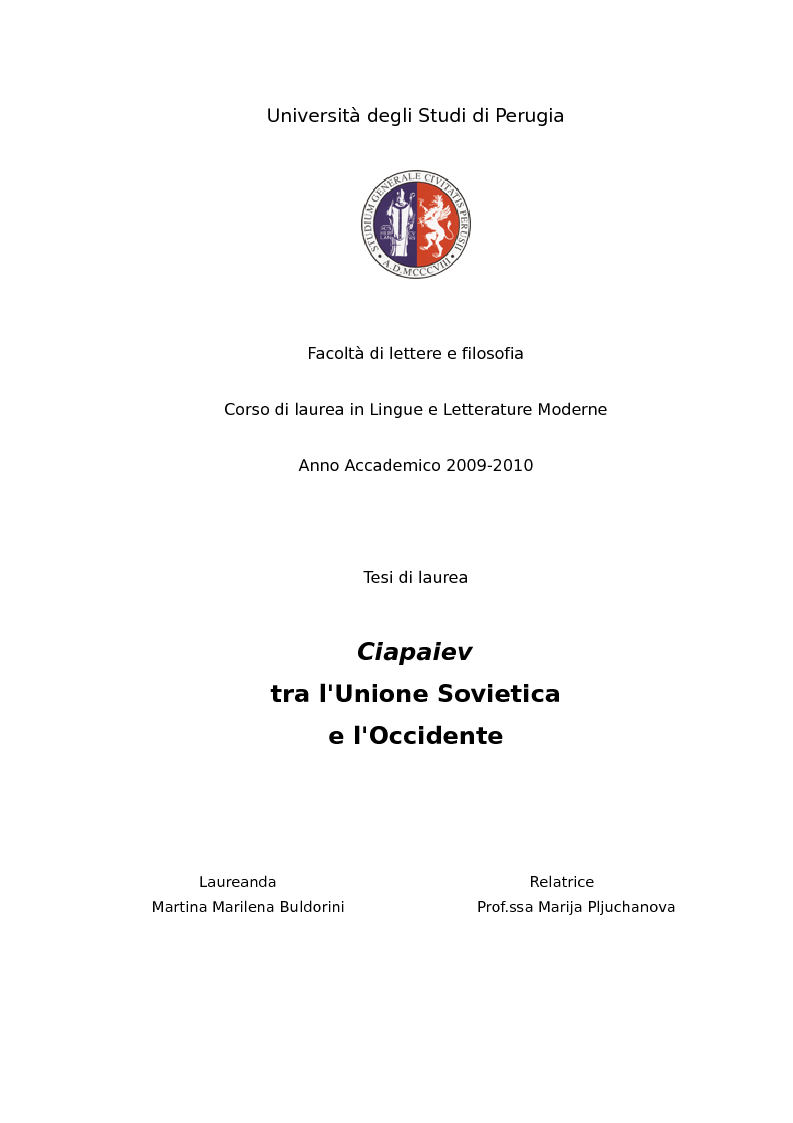 Anteprima della tesi: ''Ciapaiev'' tra l'Unione Sovietica e l'Occidente, Pagina 1