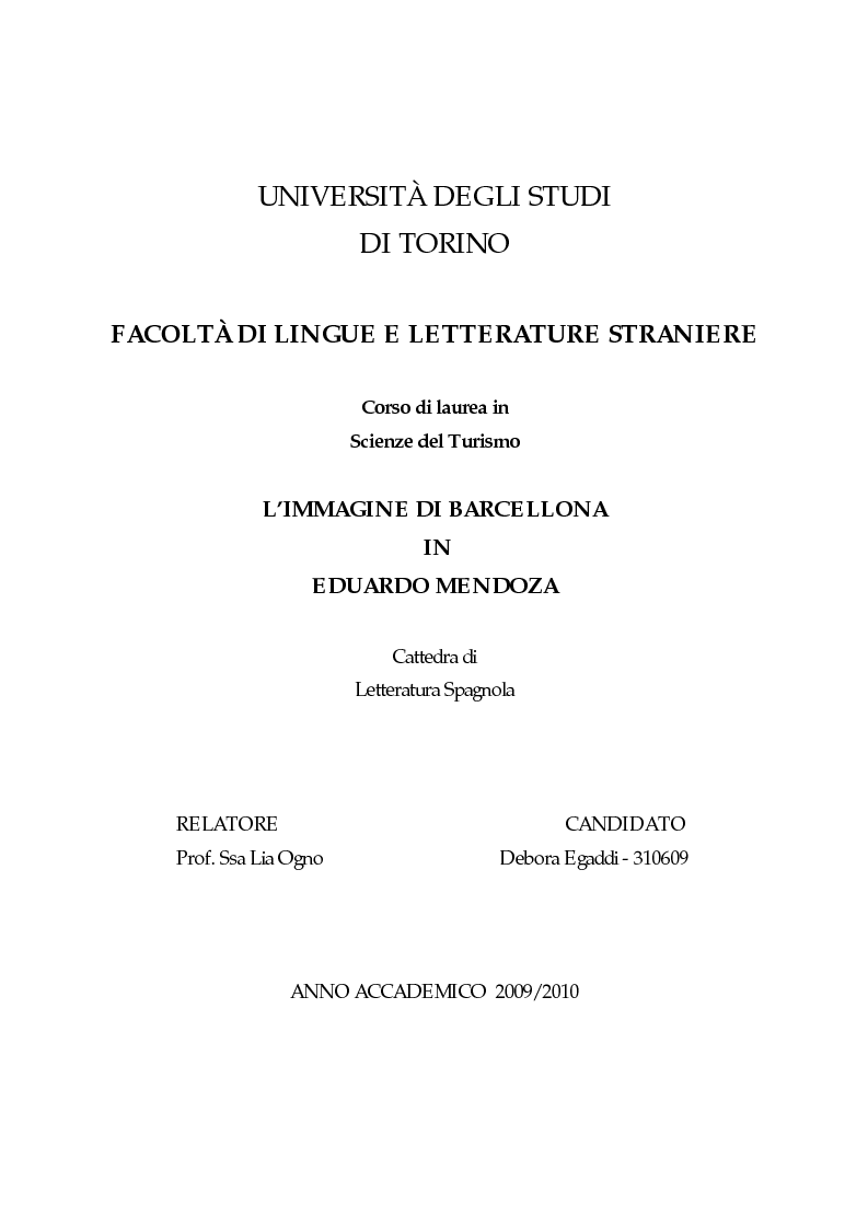 Anteprima della tesi: L'immagine di Barcellona in Eduardo Mendoza, Pagina 1