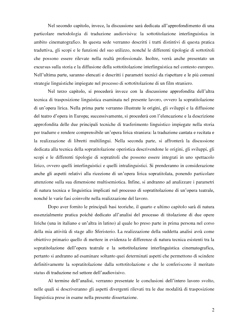 Anteprima della tesi: La sopratitolazione di un'opera lirica: caratteristiche e differenze con la sottotitolazione di prodotti filmici, Pagina 3
