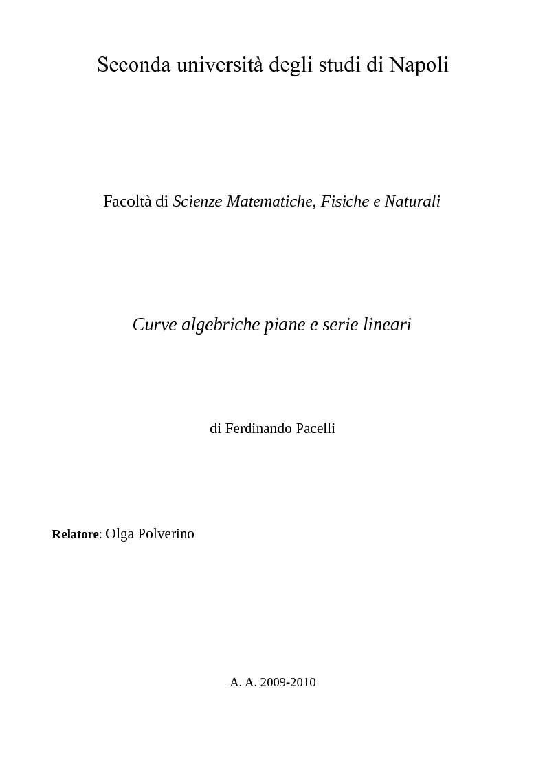 Anteprima della tesi: Curve algebriche piane e serie lineari, Pagina 1