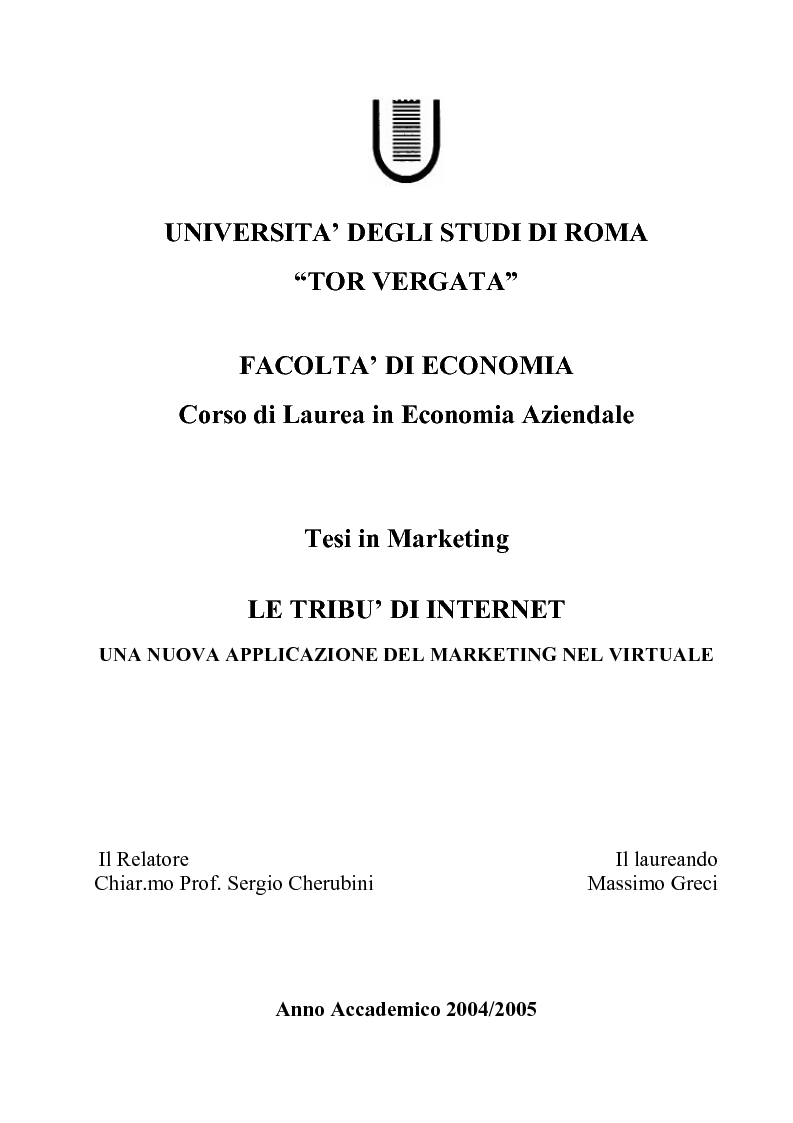 Anteprima della tesi: Le tribù di Internet: una nuova applicazione del marketing nel virtuale, Pagina 1