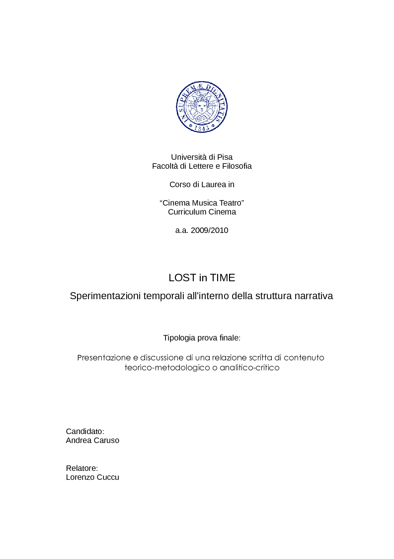 Anteprima della tesi: LOST in TIME: sperimentazioni temporali all'interno della struttura narrativa, Pagina 1