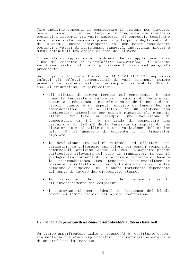 Anteprima della tesi: Stabilità, sensibilità e abbattimento delle distorsioni in un amplificatore audio in classe AB, Pagina 10
