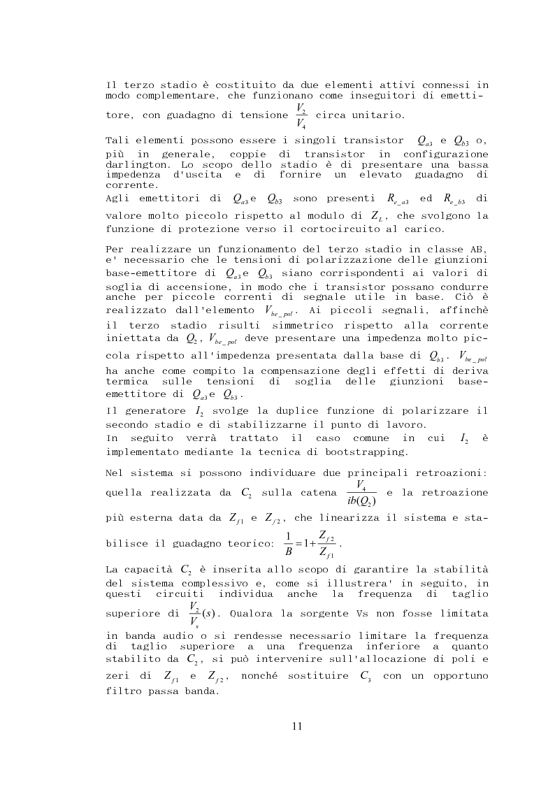 Anteprima della tesi: Stabilità, sensibilità e abbattimento delle distorsioni in un amplificatore audio in classe AB, Pagina 12